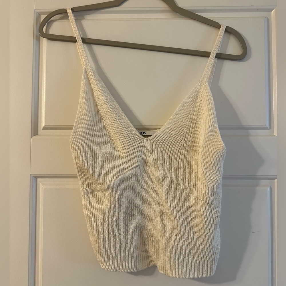 Zara Cream Ribbed Crochet Top
